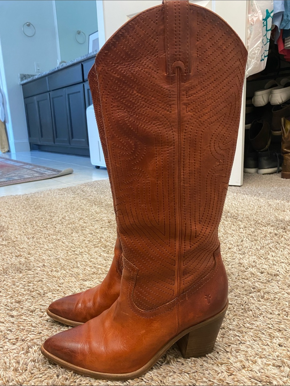 Frye Women's Tan Leather Western Heeled Boots